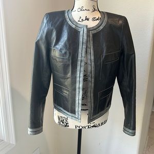 Chanel calfskin leather distressed suit jacket